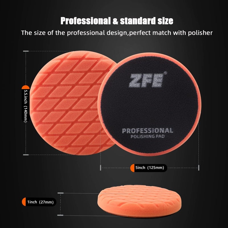 ZFE Buffing Polishing Pads, 7Pcs 5"(125mm) Waffle Foam Buffing Pads Polishing Pads Wool Pad Kit for 5Inch Backing Plate RO/DA/GA Car Polisher Boat Compounding, Polishing and Waxing - Image 5